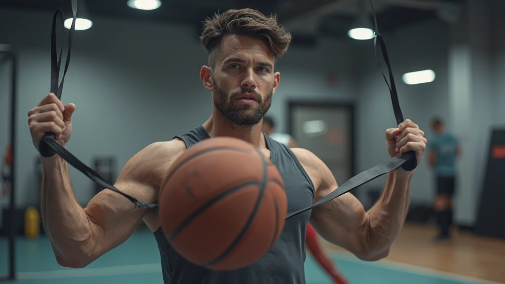 لاعب متقدم يقوم بتصويبة ثلاثية من خط البعيد على ملعب السلة